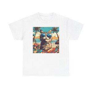 Cat Beach T-Shirt, Funny Animal Tee, Chill Vibes Top, Cute Kitty Shirt, Summer Vacation Clothing