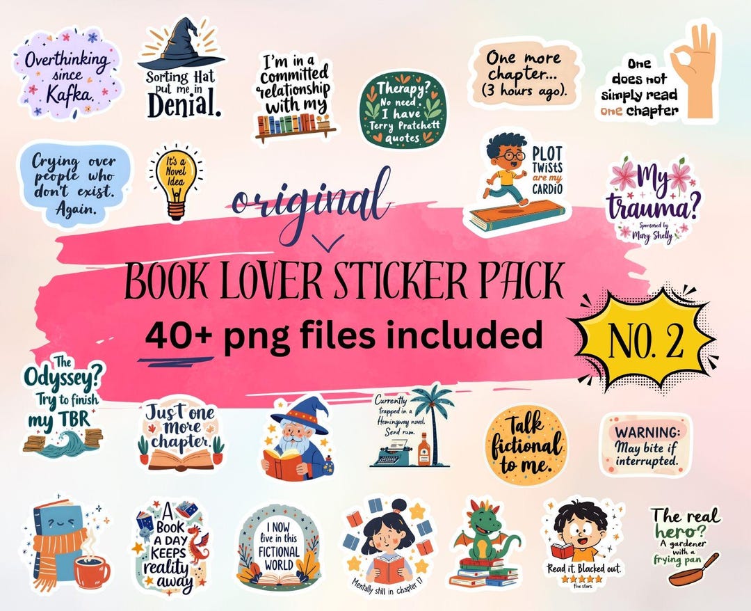 Book Lover Sticker Pack – 40 PNG Printables for Journals & Planners - Etsy