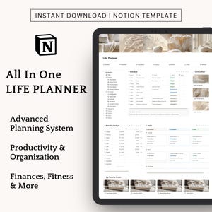 Notion Life Planner, Minimalistic Notion Template, Modern Boho Notion Planner for Productivity, Organization, Finances, Self Care