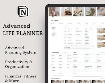 Life Planner Notion Hubs, Life Dashboard Notion Template, Boho Notion Planner for Productivity, Organization, Finances, Self Care, Nutrition