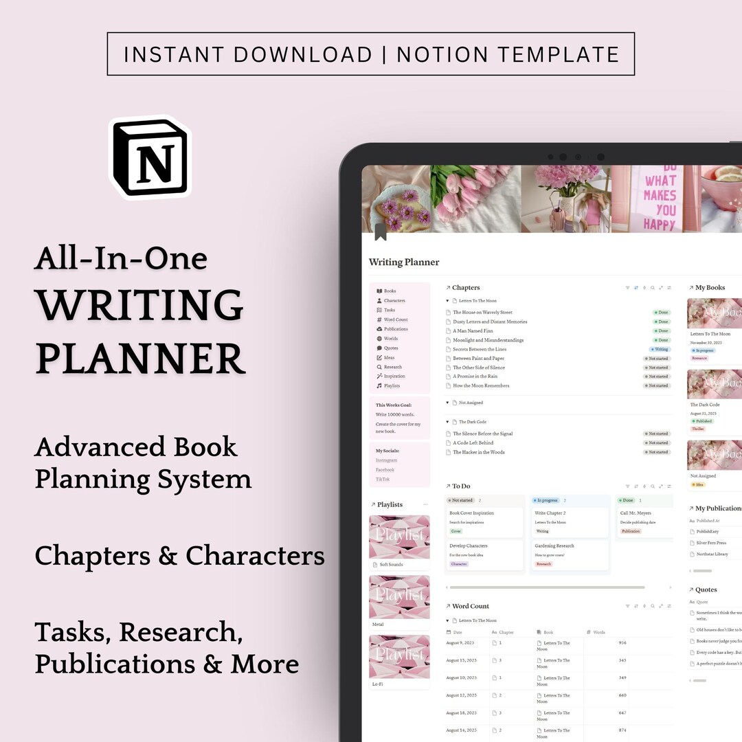 Notion Book Writing Planner Template for Writers, Book Series Planner ...