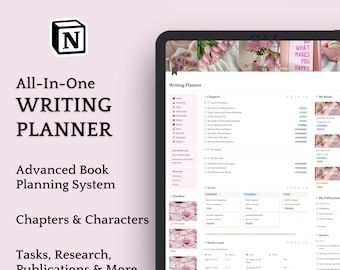 Notion Book Writing Planner Template for Writers, Book Series Planner, Novel Writing Template for Author, Writing Project Organization Pink