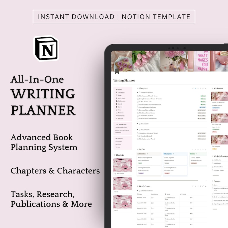Novel Writing Planner Notion Template, Series Outline, Author and Writer Series Planner