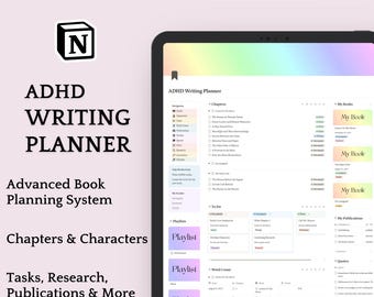 ADHD Notion Book Writing Planner Template for Writers, Book Series Planner, Novel Writing Template for Author, ADHD Writing Project