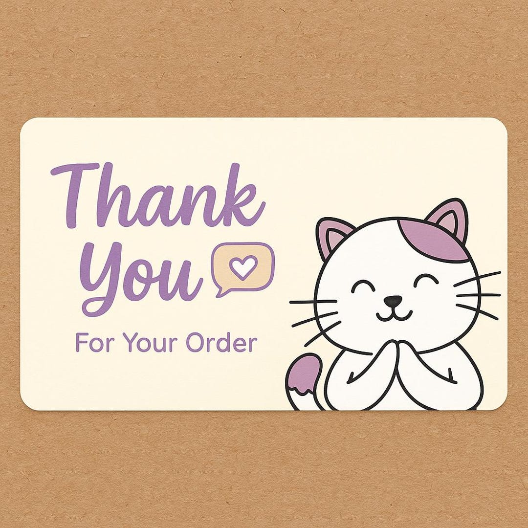 Thank You for Your Order Card — Cute Cat — 90 X 50 Mm (horizontal ...