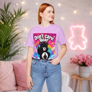 Dont Care Bear T-Shirt | Mittelfinger Bär Regenbogen Cute Goth