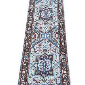 Vintage Perzisch loper tapijt, blauw Turks vloerkleed, handgeweven stijl tapijt, smalle gang loper, boerderij vloer decor, vloerkleed hal