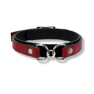 Red & Black Punk Choker with Triple Ring | Handcrafted of textured PU Leather, BioThane | Adjustable Size with a Buckle | Choker Necklace