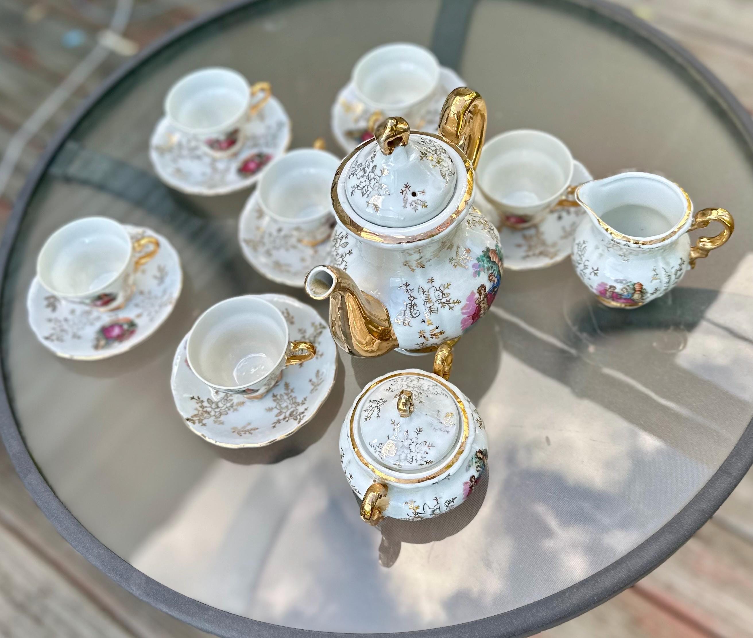 Japan Hand Painted DEMITASSE Tea Service Set Fragonard Courting