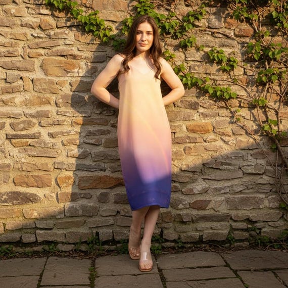 gradient chiffon dress Women's Gradient Chiffon Spaghetti Strap Maxi Dress with pockets large
