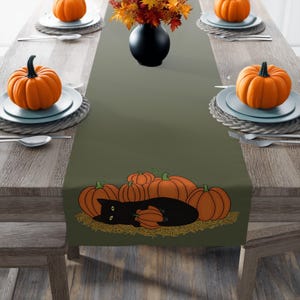 Autumn Cat and Pumpkin Patch Table Runner Fall Home Decor