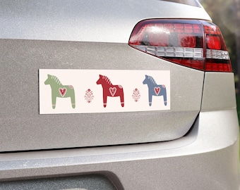 Scandinavian Dala Horse Car Magnet, Swedish Folk Art Bumper Magnet, Modern Minimalist Scandi Decor, Red Blue Sage Green Vehicle Magnet