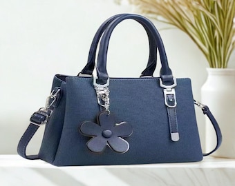 Stilvolle strukturierte Handtasche mit Blumen-Charme - Damen Schulter & Einkaufstasche - Elegante Alltagstasche