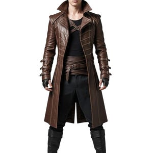 Brown Leather Trench Coat for Men | Gothic Medieval Renaissance Cosplay Jacket | Handmade Fantasy LARP Costume Halloween Outfit
