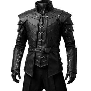 Black Leather Armor Jacket Men | Medieval Fantasy Cosplay Costume | Gothic LARP Renaissance Outfit | Warrior Steampunk Battle Coat