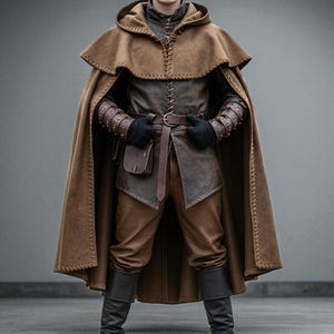 Exquisite Brown Medieval Hooded Cloak | Renaissance Fair & LARP Cape | Viking Fantasy Cosplay Robe | Handmade Leather Masterpiece