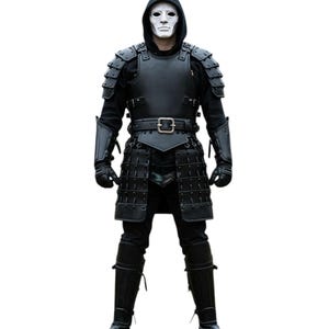 Black Leather Warrior Armor Costume | Gothic Medieval Knight Outfit | LARP Dark Fantasy Battle Gear for Halloween & Cosplay Men