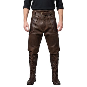 Premium Brown Leather Pants – Steampunk, Renaissance Faire, Cosplay & Medieval Riding Trousers for LARP - Costume Events