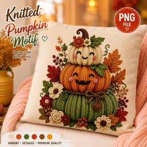 Cute Crochet Pumpkin PNG | Stacked Smiling Pumpkins | Fall Sublimation Design & Autumn Floral Clipart