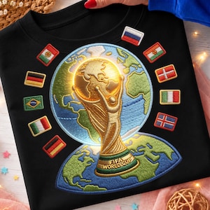 FIFA World Cup Embroidery Design | Soccer Trophy Digital Download | Football Globe Printable Art | Sports Fan Sublimation PNG