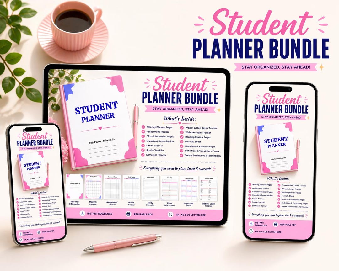Student Planner Printable | Digital Planner for iPad | Study Planner ...