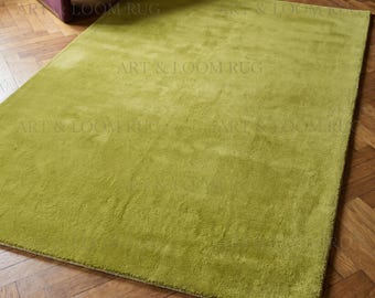 Dywan wełniany Milano 6x9, ręcznie tuftowany, w kolorze limonkowej zieleni, w kolorze chartreuse | Miękki, jednolity kolor, nowoczesny, luksusowy dywan | Minimalistyczny wystrój domu, niestandardowe rozmiary