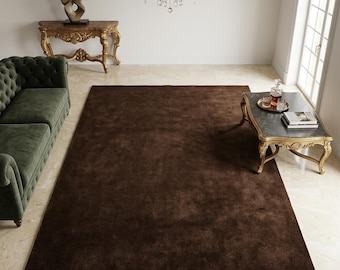 Hand Tufted Wool Dark Brown Area Rug - Luxurious Plush Chocolate Espresso Modern Carpet for Living Room Bedroom - Contemporary Home Decor