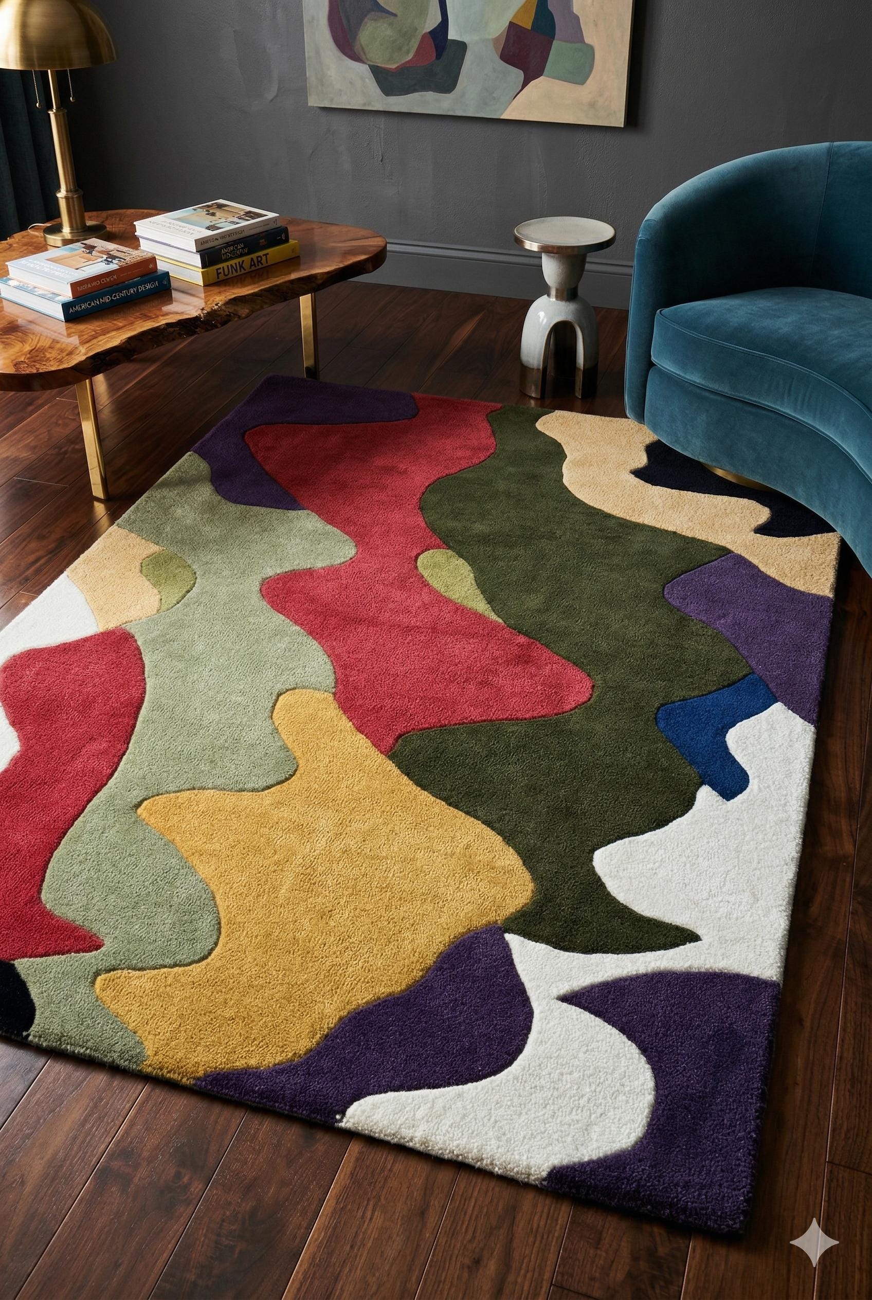 Hand Tufted Wool Abstract Rug - Vibrant Multicolor Organic Wavy ...