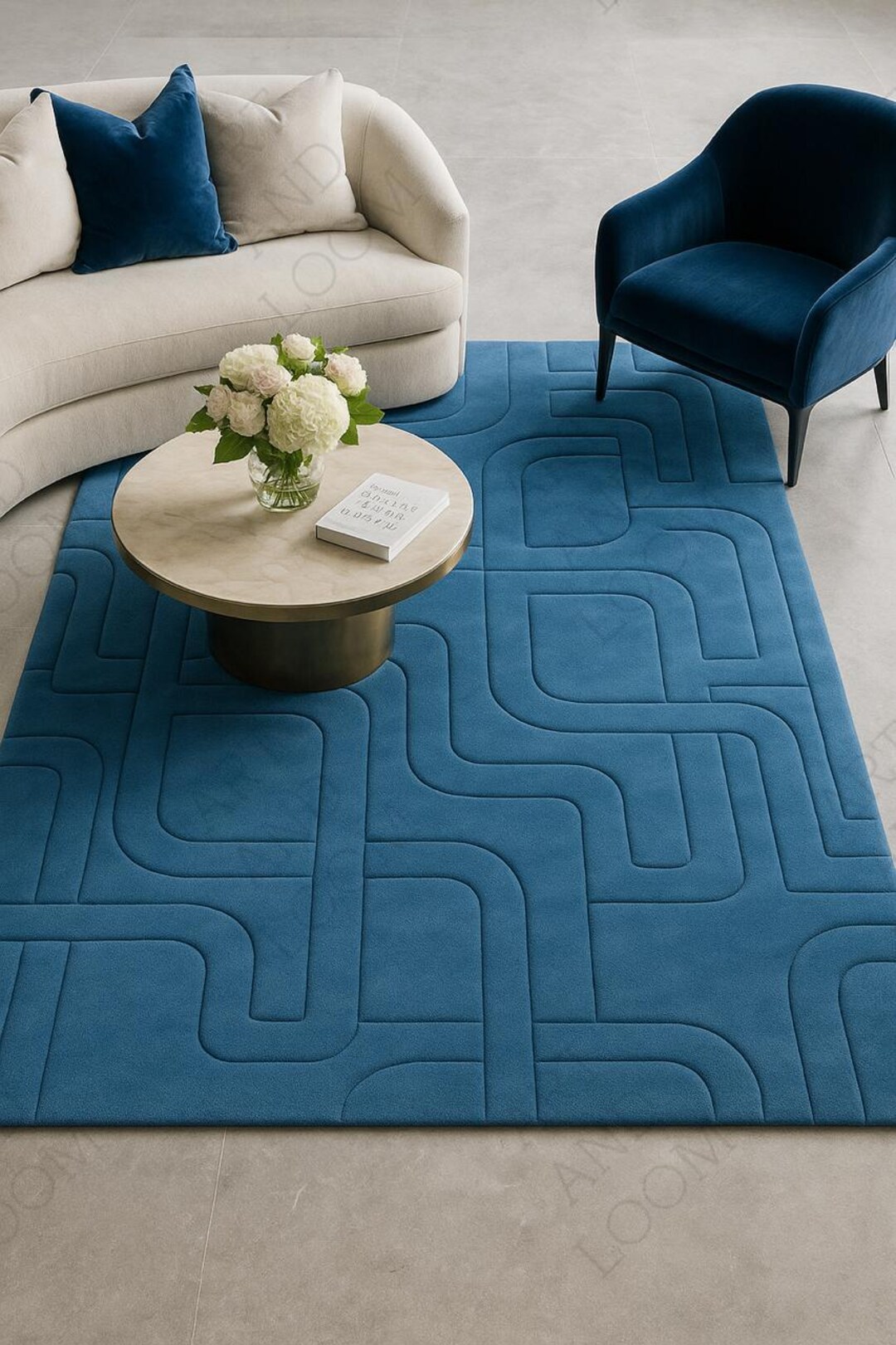 Hand Tufted Wool Rug – Modern Blue Geometric Area Carpet - Etsy