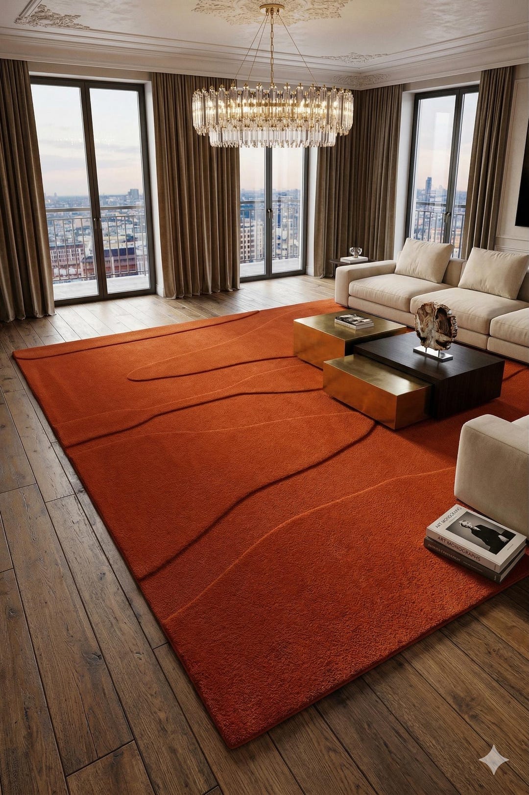 Scorched Rug Hand-tufted Premium Wool Rug | Abstract Wavy Organic Burnt Orange ...
