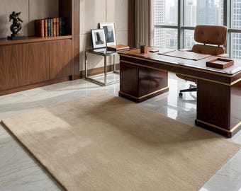 Hand Tufted Wool Rug Beige - Luxury Plush Thick Pile Handmade Area Carpet Modern Minimalist Neutral Cream Rug for Living Room Bedroom Office