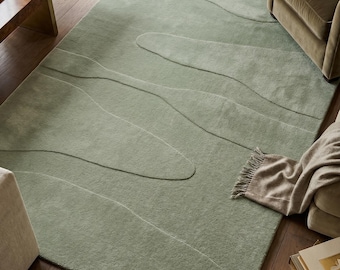 Salviagrön handtuftad ullmatta – Modern minimalistisk matta
