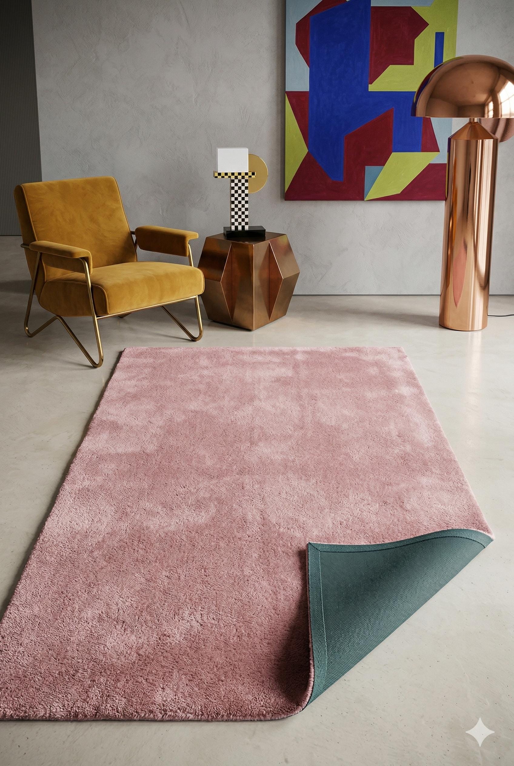 Blush Pink Hand Tufted Wool Area Rug | Danish Pastel Room Decor | Funky Contemporary Plush Cut Pile Carpet