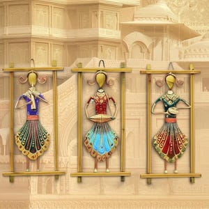 Rajasthani Musician Metal Wall Art - Set of 3 Indian Folk Figurines