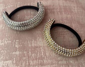 Fermaglio per capelli con coda di cavallo in acciaio inossidabile con strass: elegante elastico per capelli in oro o argento