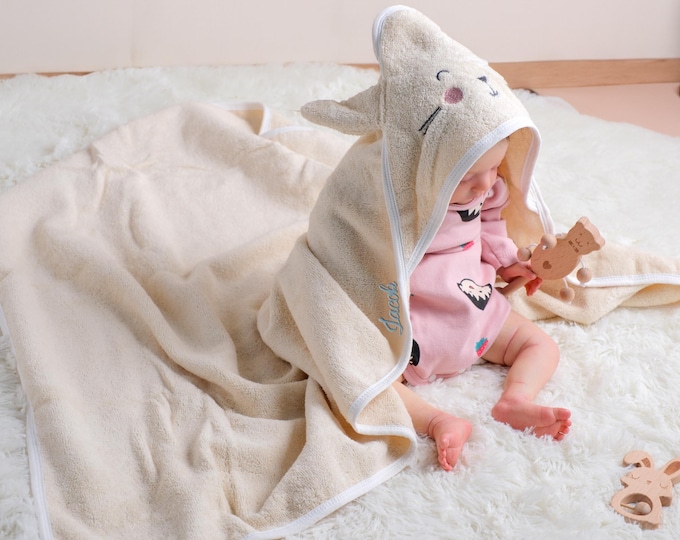 Personalized Baby Hooded Towel: Soft Cotton Bath Wrap, Custom Embroidery