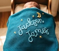 Personalized Baby Name Blanket, Custom Embroidered Cotton Knit Swaddle, Newborn Gift, Baby Shower Keepsake