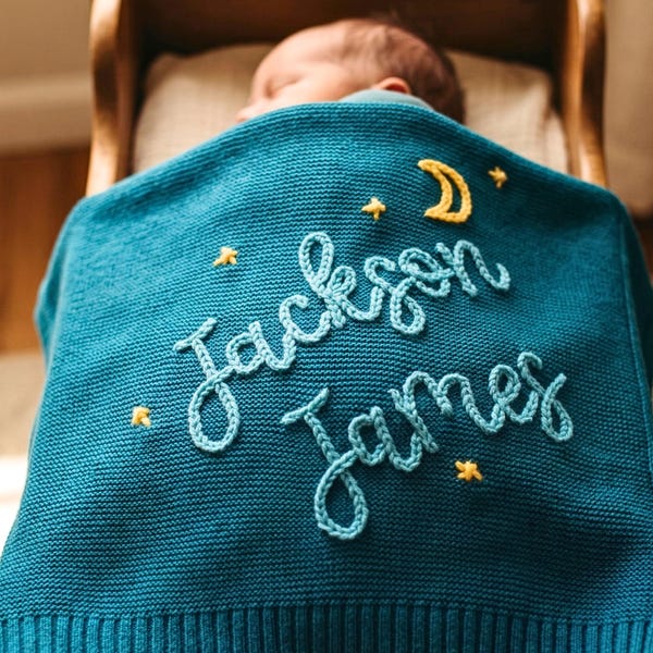 Manta personalizada con el nombre del bebé, manta de punto de algodón bordada a medida, regalo para recién nacido, recuerdo para baby shower.