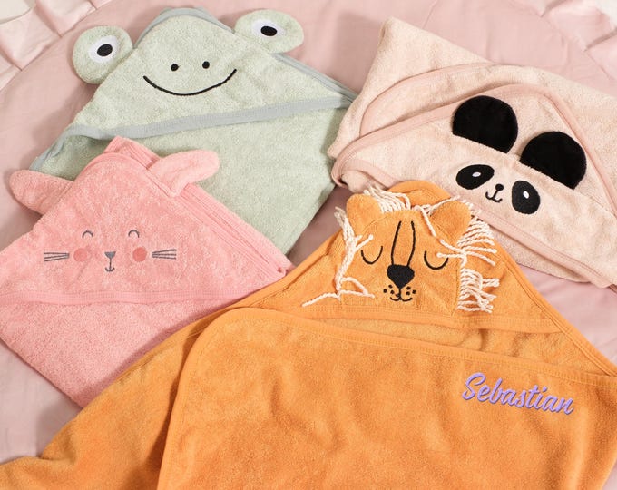 Personalized Baby Hooded Towel - Embroidered Cotton Bath Wrap