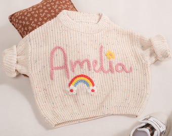 Personalized Baby Sweater: Hand-Embroidered Name, Soft Cotton Knit