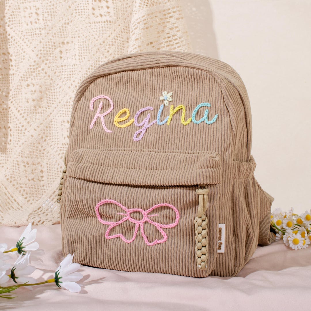 Personalized Corduroy Kids Backpack: Custom Embroidered Name School Bag ...