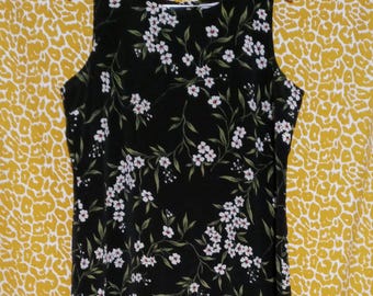 Vestido vintage de los años 90, sin mangas, con estampado floral en blanco y negro