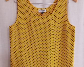 Vintage yellow and black diamond print sleeveless blouse