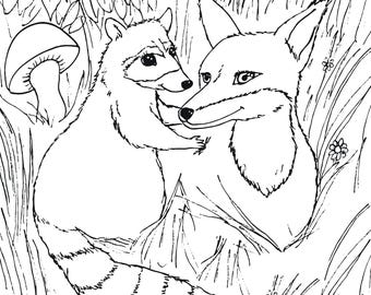 Woodland Raccoon Coloring Page – Forest Animal Printable for Kids or Adults – Cute Nature Scene JPG Download