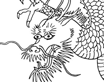 Asian-Inspired Dragon Coloring Page – Intricate Line Art for Adults & Kids