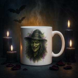 Wicked Witch Mug | Wicked Halloween Coffee Cup | Spooky Green Witch Gift for Her | Horror Art Mug | 11oz 15oz Ceramic Mug