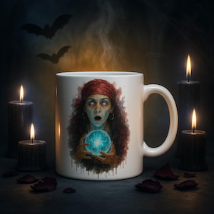 Spirit Seer Mug Fortune Teller Mug | Halloween Psychic Coffee Cup | Spirit Seer Crystal Ball Gift | Witchy Decor | 11oz 15oz Ceramic Mug
