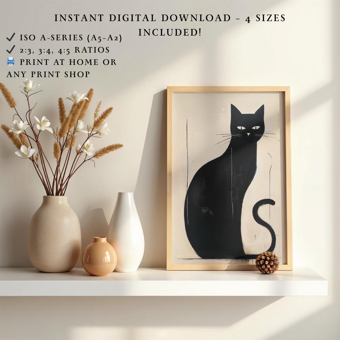 Minimalist Black Cat Art Print – Modern Simple Cat Wall Art - Etsy