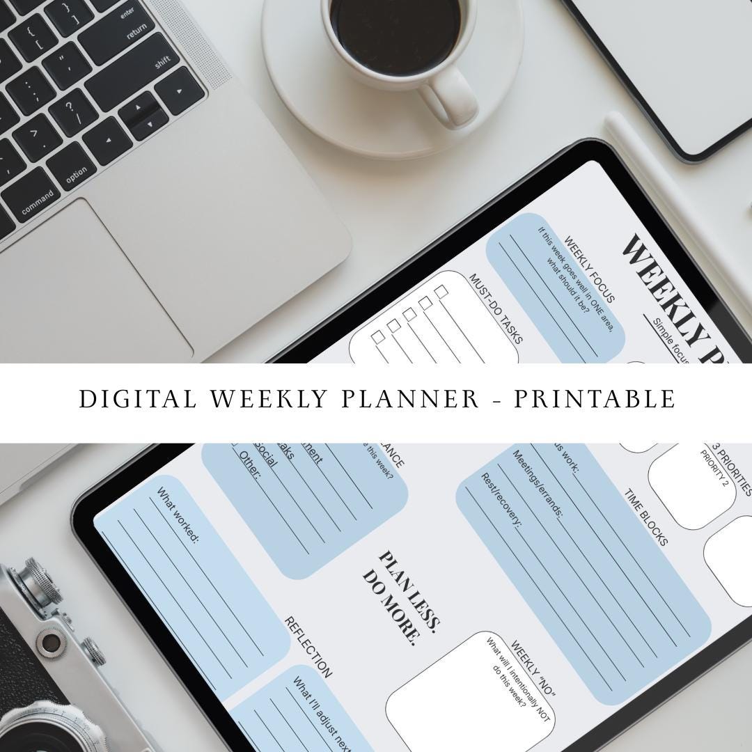 Minimal Weekly Planner Printable – Productivity Template (PDF) - Etsy