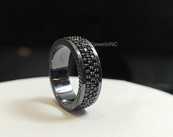 Diamond Men’s Full Eternity Ring, 14K Black Gold Plated Wedding Band